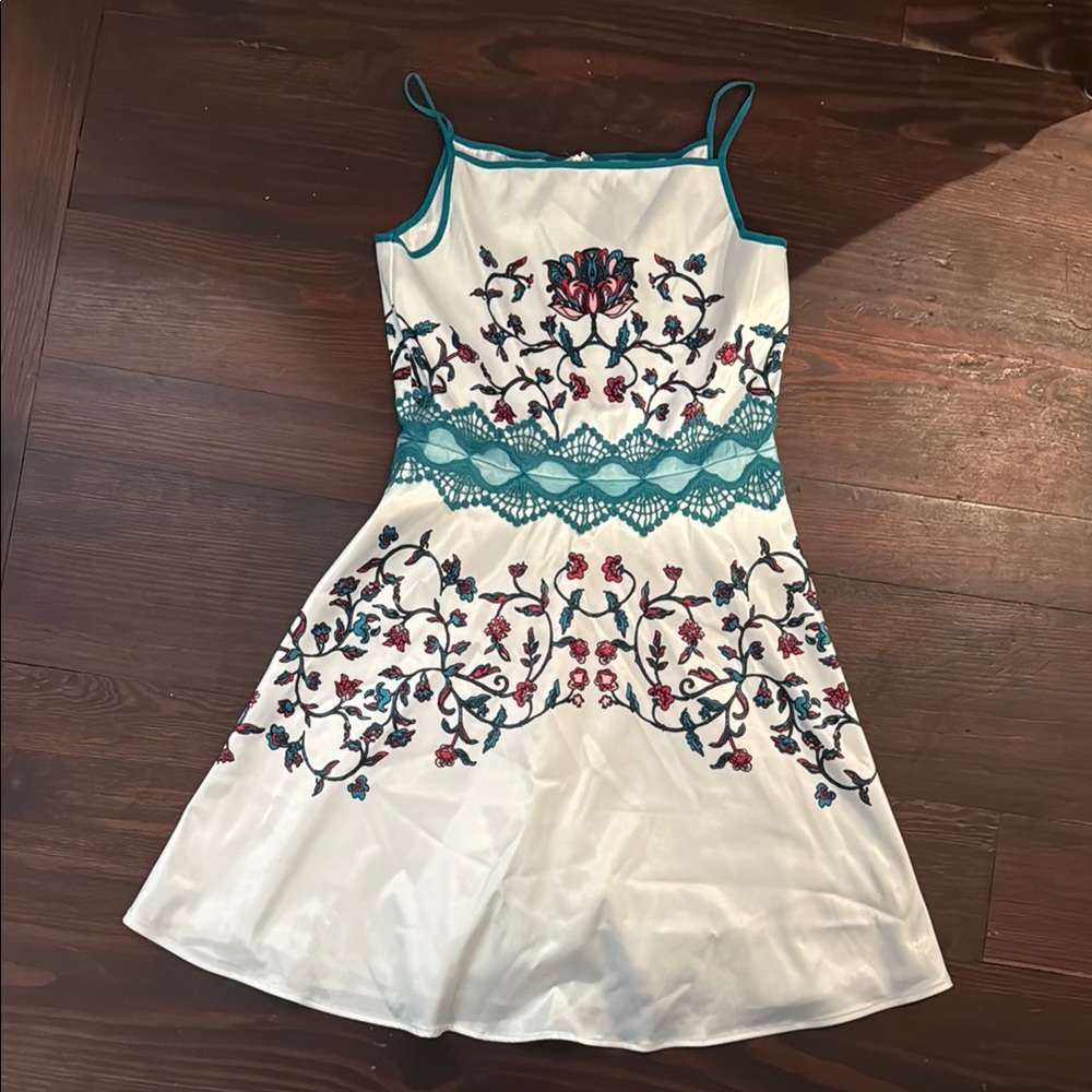 Chasing Fireflies White Dress with Teal Trim